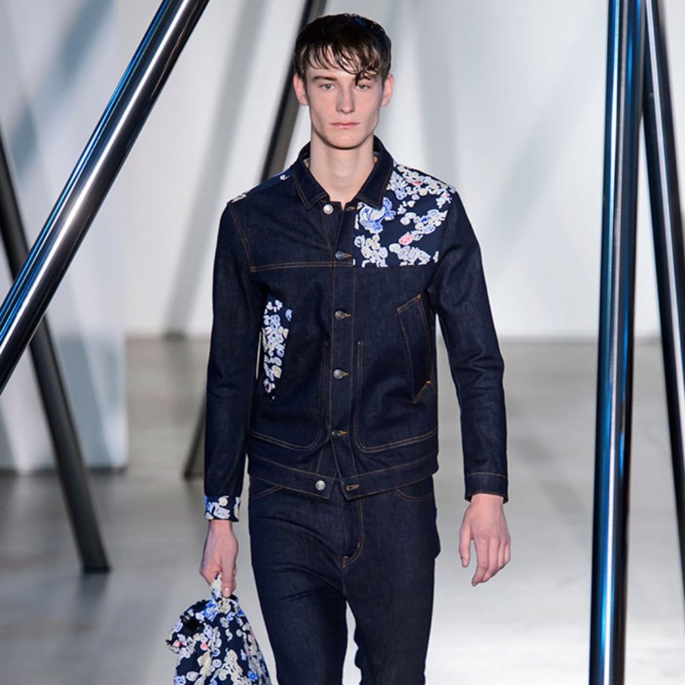 Jil Sander Men Runway Denim Jacket w/ Floral Print